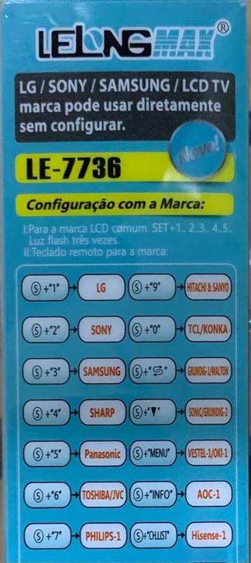 Controle Remoto Universal para Tv LCD/SMART LE 7736 - LELONG